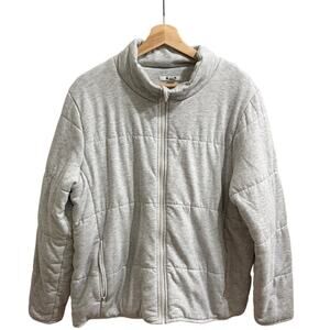 Three Dots Quilted Jacket Womens XL Gray Heather Knit Full Zip Super Soft Puffer